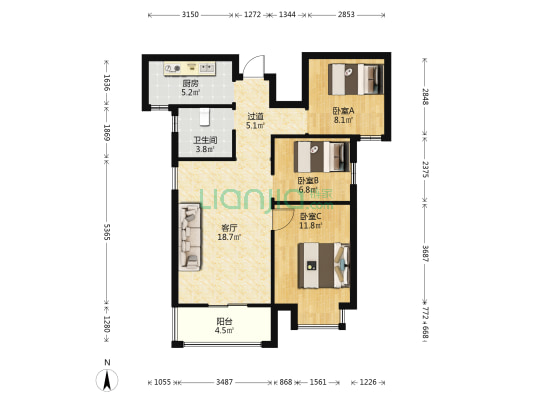 泉舜上城润泉苑 3室1厅1卫 94平方