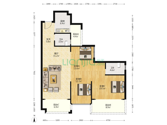 蕴福里锦城 3室1厅2卫 133平方