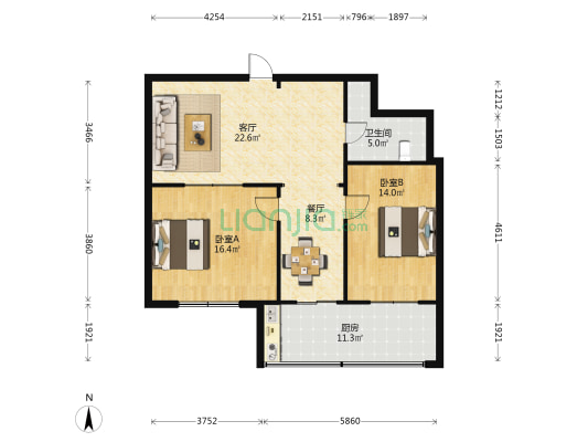 市政工程设计研究院 2室2厅1卫 88平方
