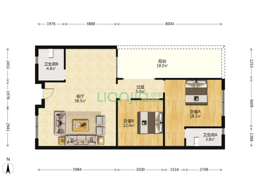 民众镇商业街 2室1厅2卫 124平方
