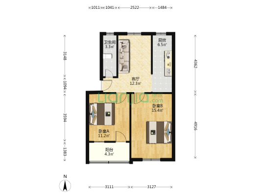 法院住宅楼 2室1厅1卫 66平方
