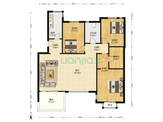金溪麓园 3室1厅1卫 137平方