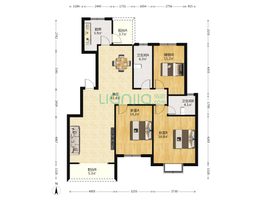 博雅苑 2室1厅2卫 137平方