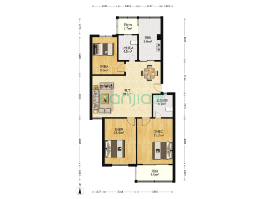 泰和社区 3室1厅2卫 104平方