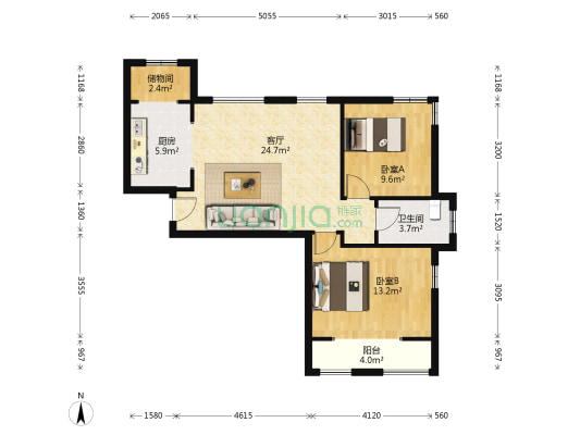 海逸长洲瀚波园 2室1厅1卫 89平方