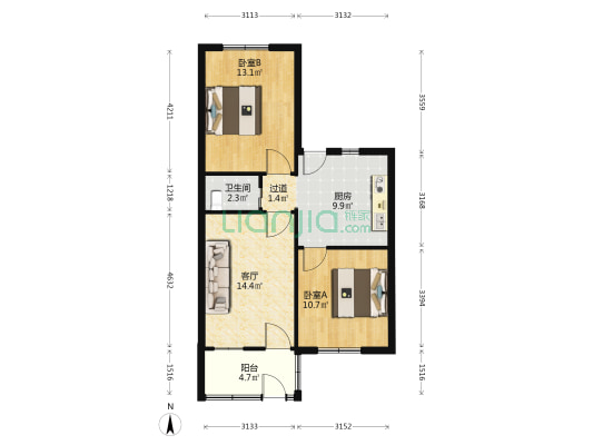 长江东路1070号 2室1厅1卫 68平方