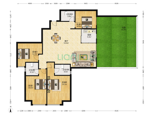 七一城市森林花园 4室1厅3卫 162平方