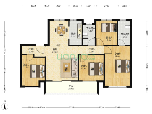 港龙东望府 4室1厅2卫 137平方