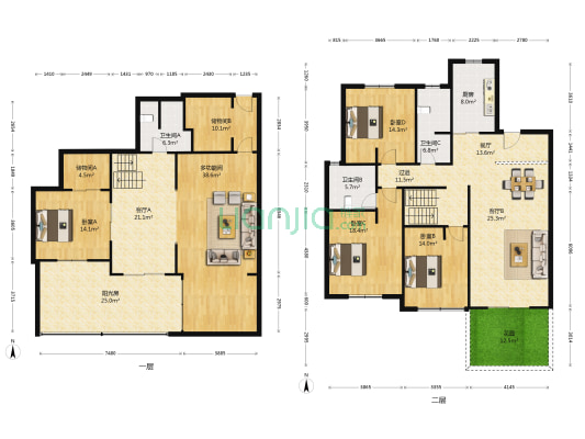 东方城市豪苑 5室3厅3卫 204平方