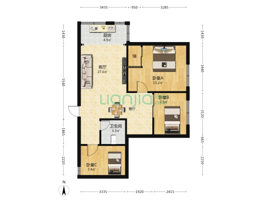 海宏祥苑 3室1厅1卫 83平方