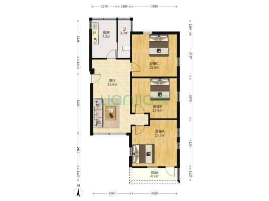 松风路23号 3室1厅1卫 92平方