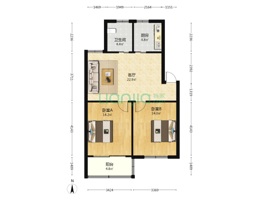 山亭山小区 2室1厅1卫 80平方