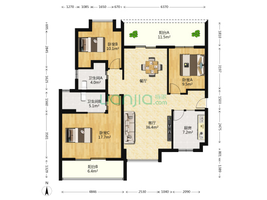 中珠九悦 3室1厅2卫 135平方