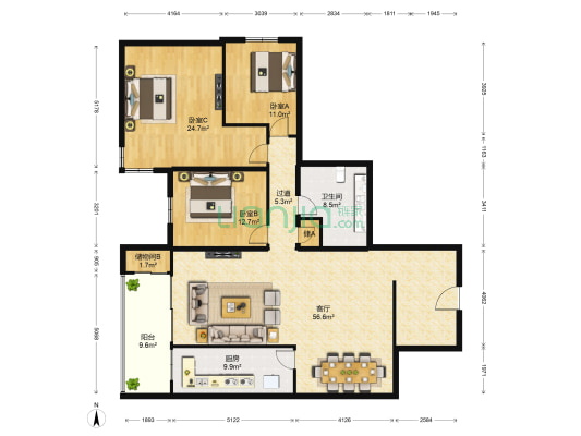 华亭嘉园 3室1厅1卫 183平方