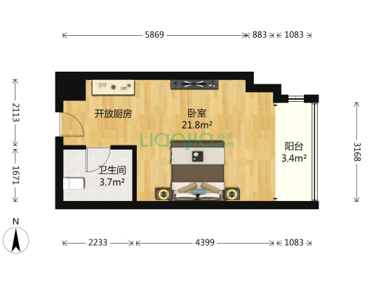 金辉世界城 1室0厅1卫 45平方