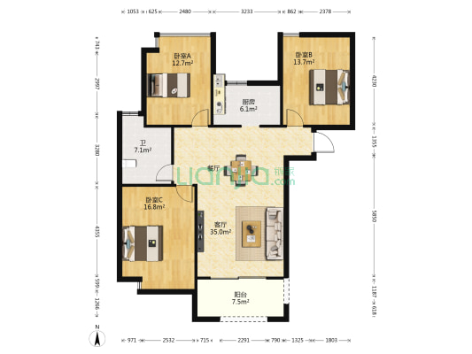 帝奥北城名郡 3室1厅1卫 109平方