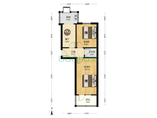 市政小区 2室1厅1卫 48平方