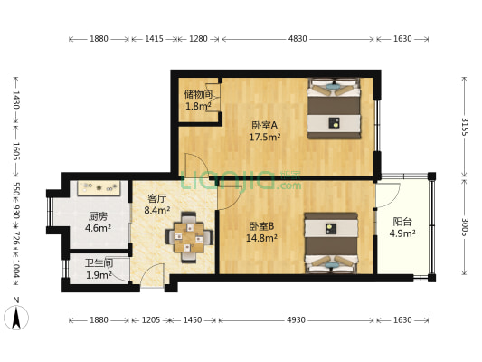 纬二路57号 2室1厅1卫 65平方