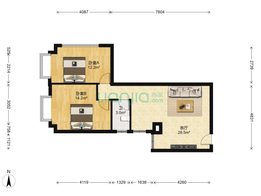 东葛华都 2室1厅1卫 85平方