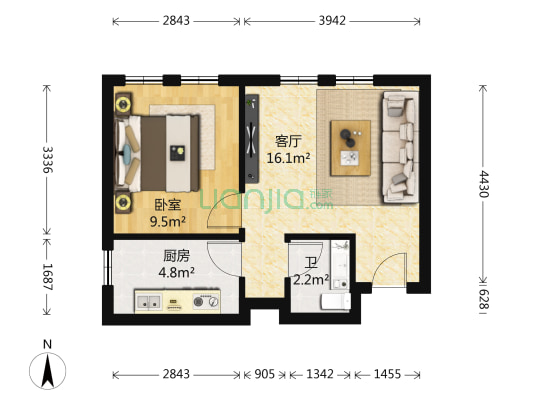 花好园小区 1室1厅1卫 48平方