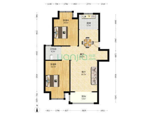 御驾花苑三期 2室2厅1卫 99平方