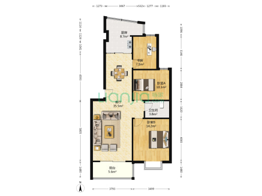香江世纪名城 3室1厅1卫 101平方