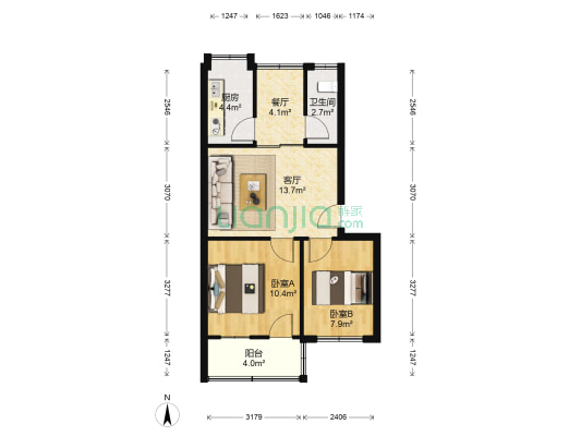 普天南区 2室2厅1卫 59平方