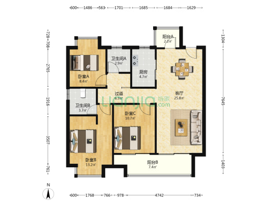 VR科创城 3室1厅2卫 105平方