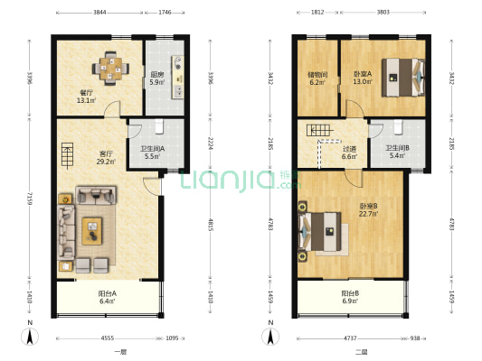 国泰花园 2室2厅2卫 138平方