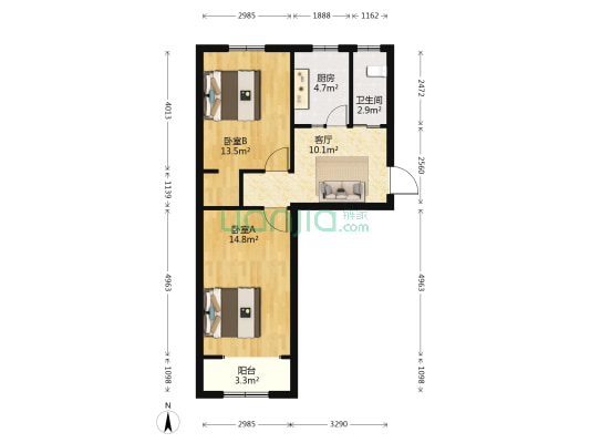 青年路51号 2室1厅1卫 62平方