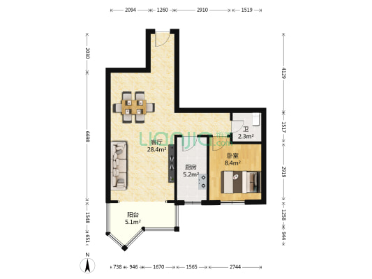 城投水岸颐苑 1室1厅1卫 72平方