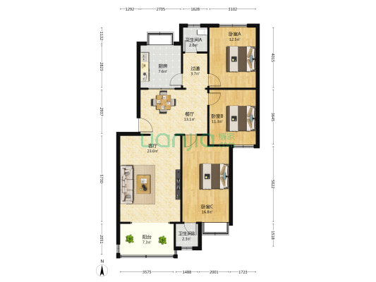 钟西路3号 3室2厅2卫 120平方