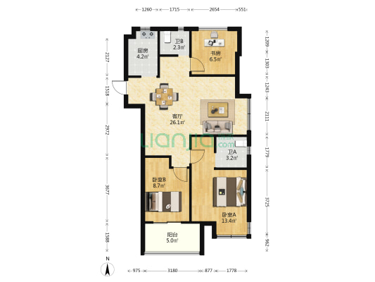 秋和月明府 3室1厅2卫 90平方