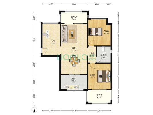 华闻书馨花苑 2室1厅1卫 109平方