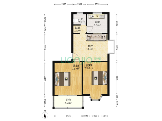 汇丰园 2室1厅1卫 70平方