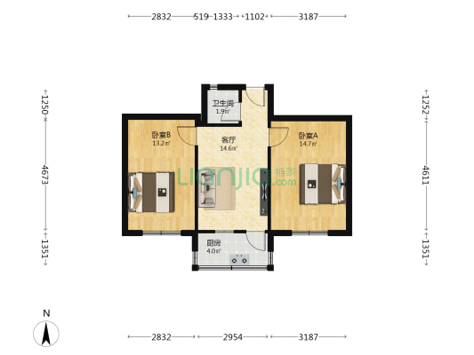 九冶家苑 2室1厅1卫 59平方