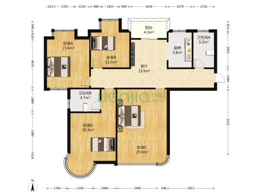 金色森林 4室1厅2卫 139平方