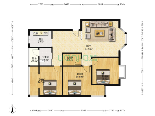 鑫满苑 3室1厅1卫 114平方