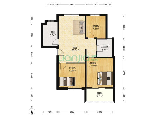 春江新城新河苑二期 3室1厅1卫 91平方