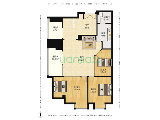 新时代广场 3室1厅1卫 127平方