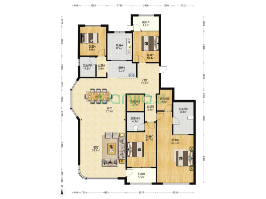 湖畔悦园 4室2厅3卫 240平方