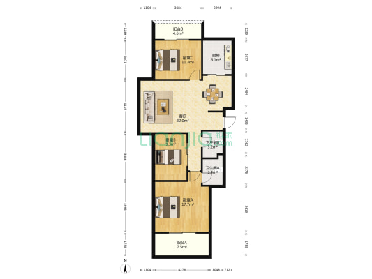 永兴洋房 3室1厅2卫 110平方