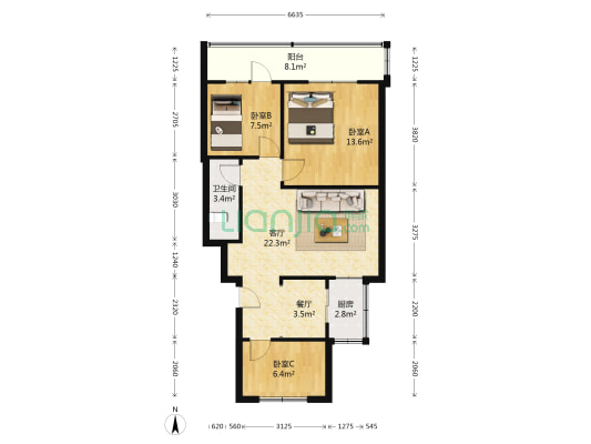 老棉纺家属院 3室2厅1卫 82平方