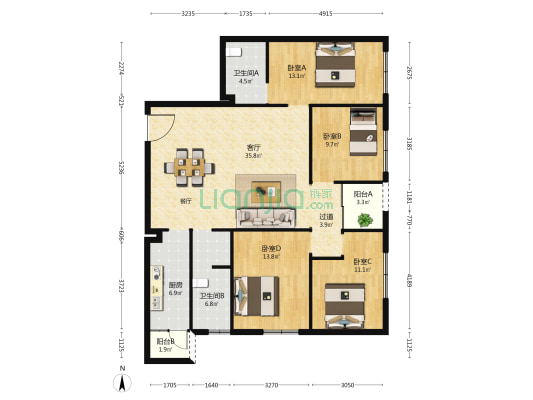 悦满欣城 4室1厅2卫 143平方