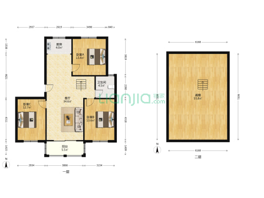 朝阳嘉园 3室1厅1卫 107平方
