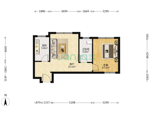 麓山园 1室1厅1卫 71平方