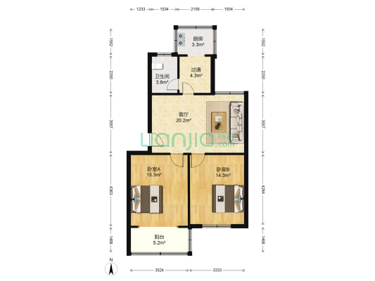 保全街28号院 2室1厅1卫 83平方