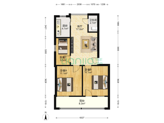 供销幼儿园家属院 3室1厅1卫 73平方