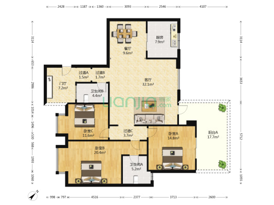宝泰家园 3室2厅2卫 154平方