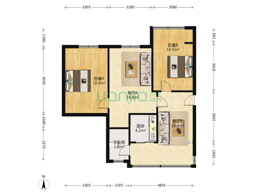 德阳市总工会宿舍 2室2厅1卫 84平方